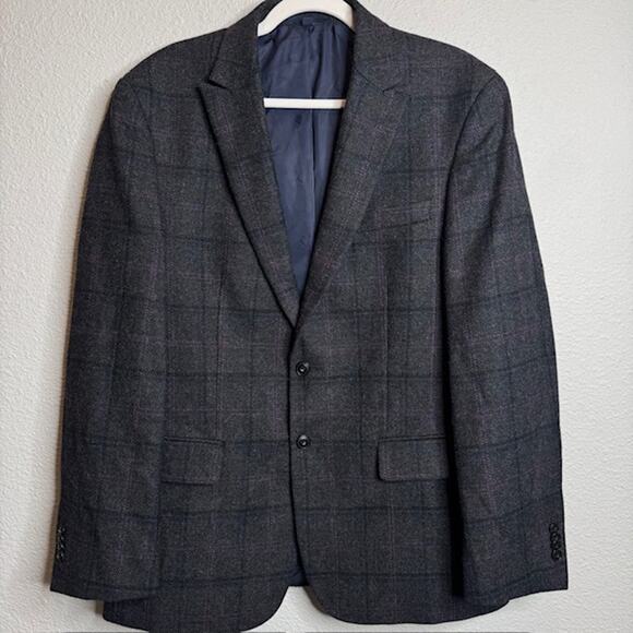 Jos. A. Bank Mens Sz 42R Gray Windowpane Jacket Tailored Fit Wool Blazer - Picture 3 of 12